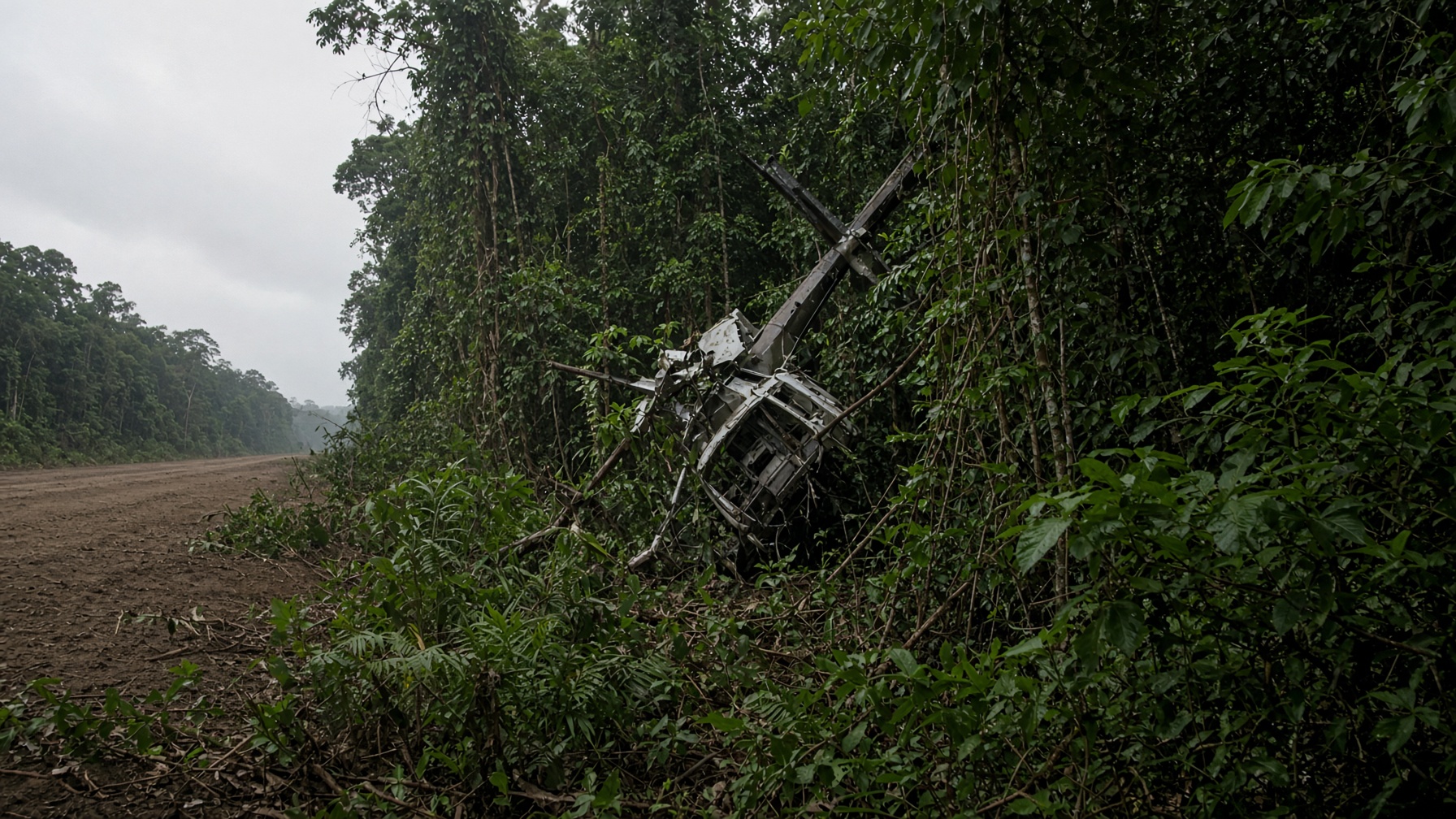 Wreckage in vegetation used as a holding image for an aviation wire
