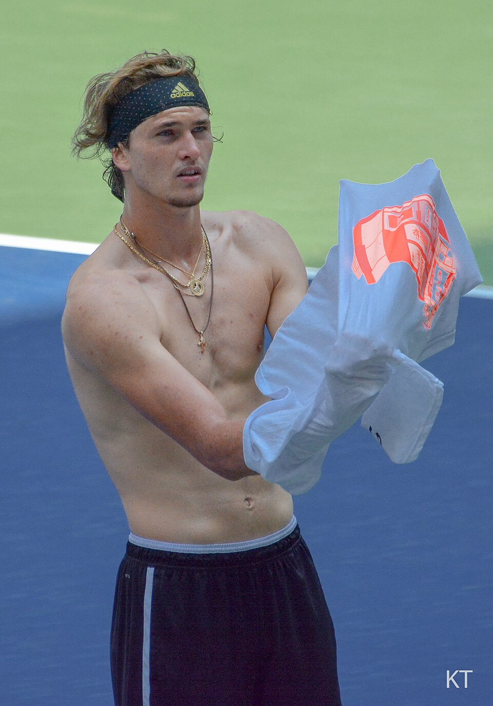 Alexander Zverev on Practice Sunday at the 2018 US Open, 26 Aug 2018 — archival practice still, not the 2026 quarter-final.
